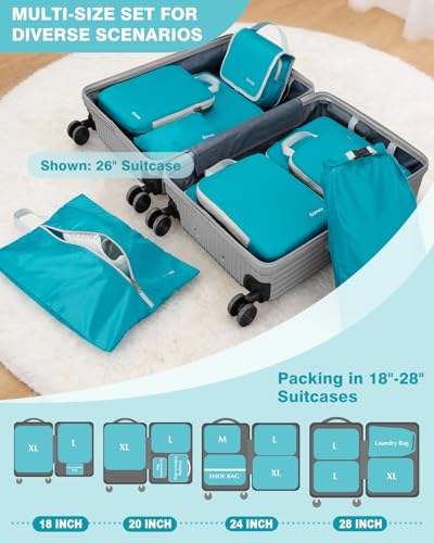 Gonex 10 Set Compression Packing Cubes, Expandable Storage Travel Bags for Suitcase, Luggage Organizers with Hanging Toiletry Bag Laundry Bag Shoe Bag Accessories Bag (Blue)
