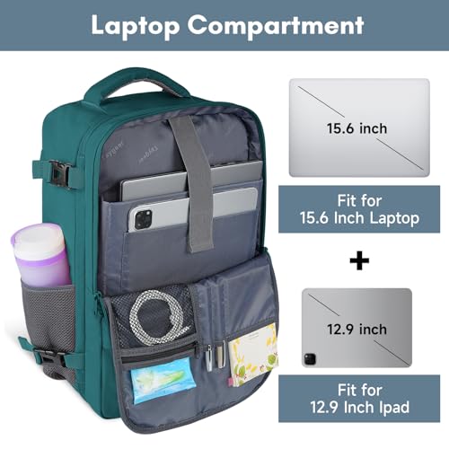 Taygeer Carry on Backpack for Men Women, Luggage Laptop Backpack for Airplane Travel with Water Bottle Pocket, 35L Water Resistant Gym Weekender Bag for College Gift, Peacock Blue