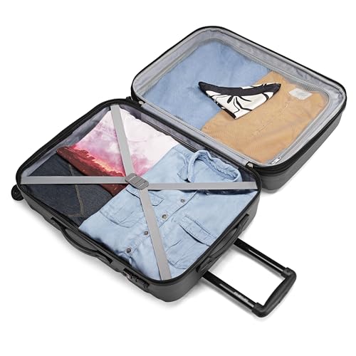 Samsonite Omni PC Hardside Expandable Luggage with Spinner Wheels, Black, Checked-Medium 24-Inch