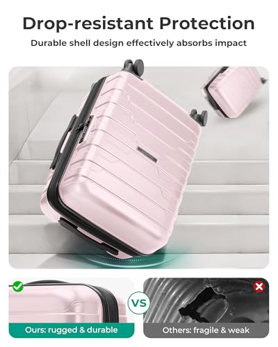 BAGSMART Carry On Luggage 22x14x9 Airline Approved with Spinner Wheels,Lightweight 20 Inch Luggage with TSA Lock,Expandable Hard Shell Carry On Suitcases for Men Women,Pink