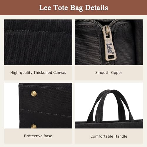 Lee Canvas Tote Bag for Women, Medium Women's Crossbody Bags Work Laptop, Zipper Handbag Purse, Adjustable Detachable Strap, Multi Compartment Shoulder Bag for Commute Travel, LEE53-006BK