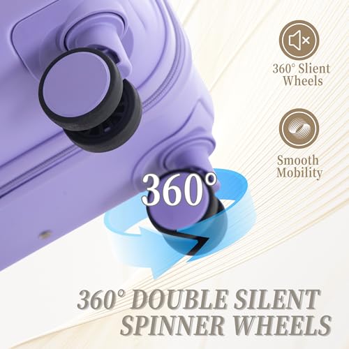 Hardside Luggage Sets, Lightweight Stripes Suitcase with Spinner Wheels, Lavender-181