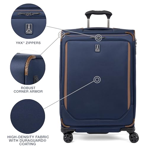 Travelpro Crew Classic Lightweight Softside Expandable Checked Luggage, 8 Wheel Spinner Suitcase, TSA Lock, Men and Women, Checked Medium 25-Inch, Patriot Blue