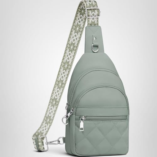 SYTRAH Sling Bag for Women, Anti-Theft RFID Crossbody Bag Nylon Sling Purse for Travel, Puffy Small backpack for Daily Hiking Sports Green