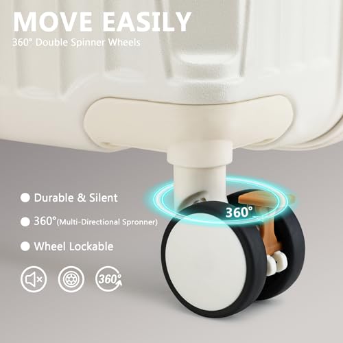 Joyway 3 Piece Set Hardside Expandable Luggage with USB Charging Port and Cup Holder, TSA Lock Spinner Wheels Suitcase for International Travel, Lightweight Carry On Checked Baggage, White