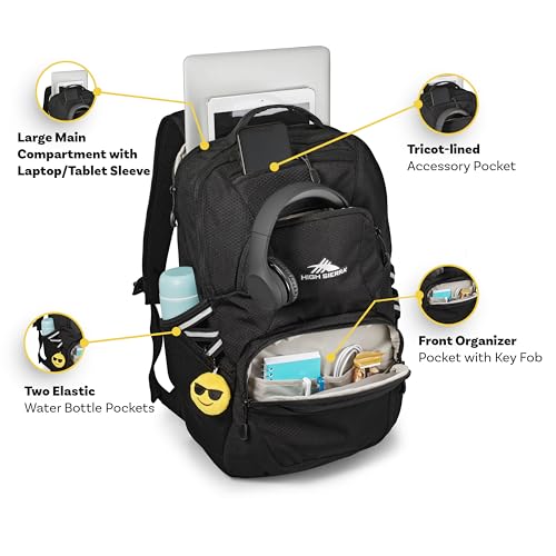 High Sierra Swoop Backpack with Laptop Pocket + Tablet Sleeve, Fits most 17” Laptops, 30L, Black