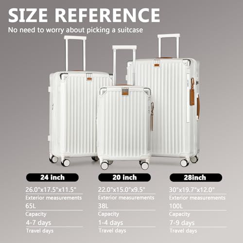 Joyway 3 Piece Set Hardside Expandable Luggage with USB Charging Port and Cup Holder, TSA Lock Spinner Wheels Suitcase for International Travel, Lightweight Carry On Checked Baggage, White