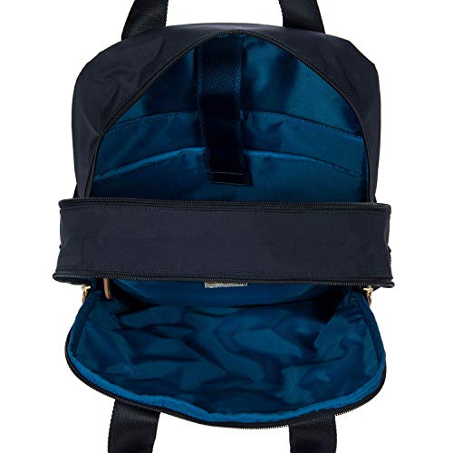 Bric's X-Travel Urban Backpack 14 Inch, Water-Resistant Satin Nylon Carry-On Daypack with Leather Details, Laptop Sleeve, Double-Zip Compartments and Luggage Pass-Through – Navy
