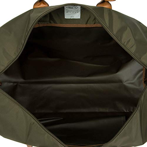 Bric’s X-Travel Deluxe Carry-On Duffel, Lightweight Water-Resistant Weekender with Italian Leather Handles, Removable Inner Pocket and Luggage Pass-Through for Versatile 2-in-1 Travel – Olive