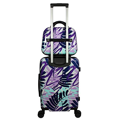 World Traveler VentureX Airline Approved 2-Piece Carry-On Luggage Set – Lightweight Hardside Polycarbonate Suitcase with Spinner Wheels - Tropical Leaves