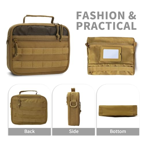 SMONT Toiletry Bag for Men Travel Toiletry Organizer Dopp Kit Travel Organizer Toiletries Tactical Bag Shaving Hygiene Bag Bathroom Hanging Men's Toiletry Bag for Short Trips Brown