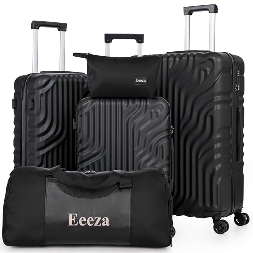 Eeeza Luggage Sets 5 Piece Suitcase with ABS Hard Shell Lightweight Combination Lock and Double Rotatable Detachable Wheels(Black,20"/24"/28"/DB/TB)