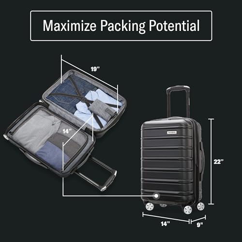 Samsonite Omni 2 Global Carry-On Spinner Luggage - Compact Size For International Travel - Airline-Approved - Features Expandable Polycarbonate Shell, 360° Wheels, USB Power Hub - Charcoal - Black