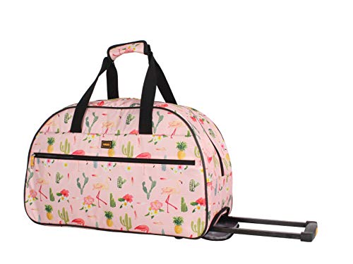 Lucas Designer Carry On Luggage Collection - Lightweight Pattern 22 Inch Duffel Bag- Weekender Overnight Business Travel Suitcase with 2- Rolling Wheels (22in, Flamingo)