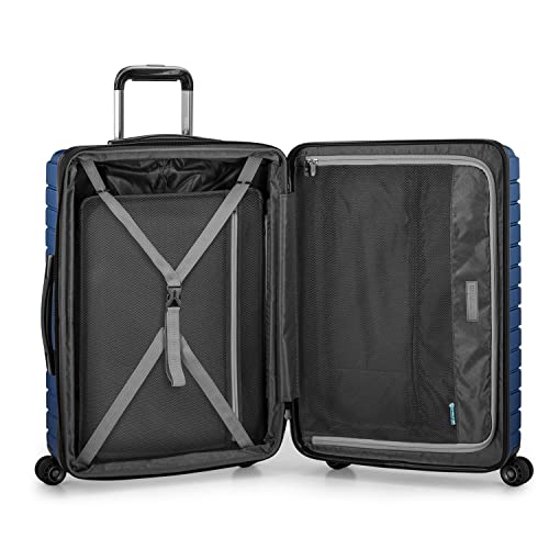 Traveler's Choice Archer Polycarbonate Hardside Spinner Luggage Set,Tie Down Straps, Blue, Checked 29-Inch