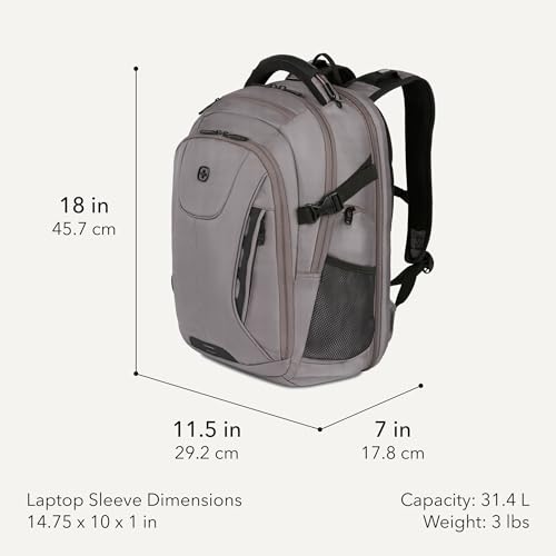 SwissGear Travel Tech Elite Laptop Backpack – Fits Laptops up to 16” – ScanSmart TSA-Friendly Backpack with USB Port, Shoe Compartment & Organizer Pockets – Grey Ballistic