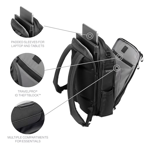 Travelpro Altitude Slim Expandable Travel Laptop Backpack 20-24L, 16 Inch Laptop, Water Resistant, Work, Business, Men and Women, Jet Black