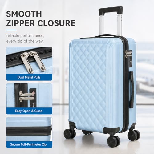 AGVOTK 20 Inch Carry On Luggage, Lightweight Hard Shell ABS Suitcase with TSA Lock and Double Spinner Wheels, Rolling Suitcase for Travel (LXG-Blue, 20" carry on)