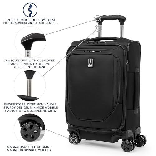 Travelpro Crew Classic Lightweight Softside Expandable Carry on Luggage, 8 Wheel Spinner Suitcase, Men and Women, Compact Carry On 20-Inch, Black