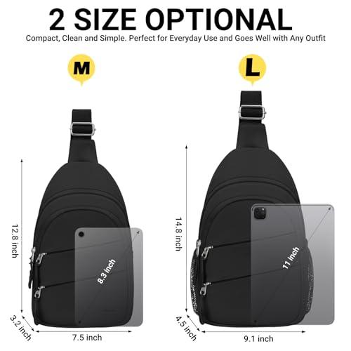Tuwubi Crossbody Bags for Women, Sling Bag for Men, Small Hiking Backpack Anti Theft Lightweight for Outdoors Travel (M, Black)