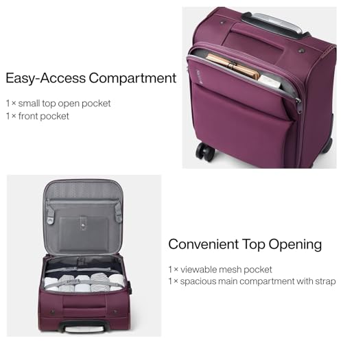 Hanke 16 Inch Underseat Carry On Luggage with Spinner Wheels Airline Approved, Small Rolling Suitcase Softside Underseater Lightweight TSA Travel Roller Suitcase Carry-On Bag(Purple)