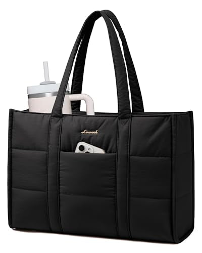 LOVEVOOK Laptop Bag for Women, Puffer Tote Bag for Work 15.6 Inch Large Computer Briefcase for Teacher Nurse, Quilted Lightweight Casual Shoulder Bag For Travel, Daily