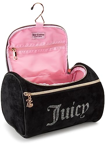 Juicy Couture Black Makeup Bag Cosmetics Organizer Travel Essentials Hanging Duffel Velour Rhinestones