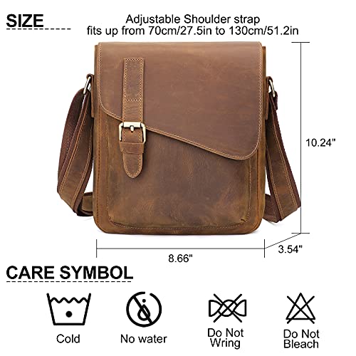 Augus Leather Messenger Bag Men's Crossbody Brown Fits Up to 11.5" Tablet