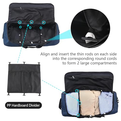 Vrtisa 110L Expandable to 140L 32” Foldable Oxford Soft-Sided Rolling Duffle Bag with 2 Heavy-Duty Wheels,2 Large Compartments,Adjustable Shoulder Strap and Attached Organizer Pouch,Navy Blue