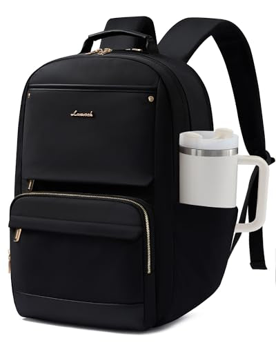 LOVEVOOK Laptop Backpack for Women with Large Capacity Cup Pocket, 15.6 inch Work Purse Travel Bag for Teacher Nurse, Waterproof Computer Business Back Pack, Cute Bookbag for College, Black