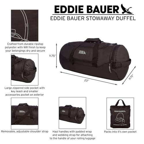 Eddie Bauer Stowaway Packable Duffel Bag| Travel | Foldable | Lightweight | Durable | Ripstop Polyester | 23" Length | 45L Capacity - Port Red