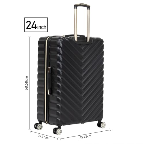 Kenneth Cole REACTION Madison Square Lightweight Hardside Chevron Expandable Spinner Luggage, Black, 24-Inch Checked