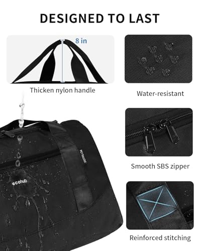 ECOHUB 16'' Personal Item Bag Mini Duffel with Shoulder Strap Small Travel Bags Underseat Carry on for United Airlines Gym for Women and Men (Black)