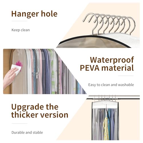 Jollygleam Upgraded Thickened Clear Garment Bags for Hanging Clothes 4 Packs (40 & 50 inch), 10“ Gusseted Clothes Hanging Storage Bags for Closet, Shirts, Coats, Dresses