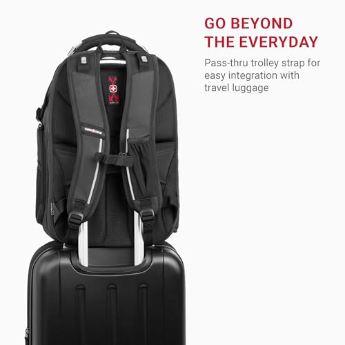 SwissGear Travel Tech Elite Laptop Backpack – Fits Laptops up to 16” – ScanSmart TSA-Friendly Backpack with USB Port, Shoe Compartment & Organizer Pockets – Heather Grey