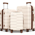 Vipbox Luggage Sets 3 Piece (3-YEARS VIP SERVICE) Hardside Expandable Ultra Durable 100% PC Lightweight Carry On Travel Suitcase Set with TSA Lock Spinner Wheels, White Brown