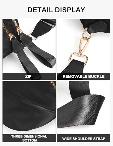 FEIBOON Spacious Nylon Crossbody Bag Bum Bag Handbags Wallets Purses Trendy Shoulder Bag for Women (black)