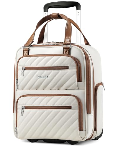 LUGGEX Underseat Carry On Luggage with Wheels, UDK Stylish Lightweight Under Seat Luggage, Soft Sided Personal Item Suitcase for Short Trip (UX-Core, Cream White, 16 Inch)