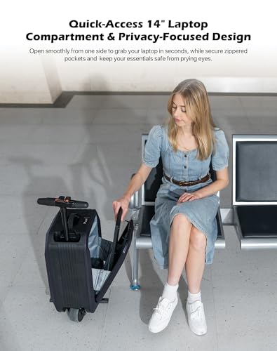 AOTOS Smart Rideable luggage-Roller carry-on luggage 22x14x9-TSA, Airline-Approved 22 inch Hardshell,Zipperless Travel Suitcase with Rolling WheelsApp Control -Cabin Suitcase for Airport Travel(Grey)