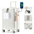 Joyway Carry On Luggage, Expandable Suitcase with Smart Cup Holder and USB Port, 20 IN Hardside Checked with TSA Lock Spinner Double Wheels, White