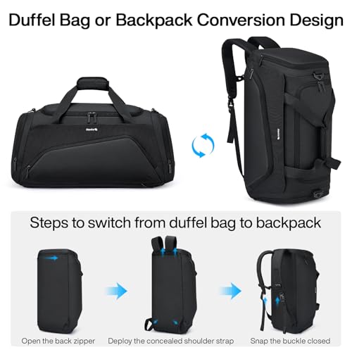 Hanke Carry On Luggage Airline Approved Duffle Bag for Travel, Multifunctional 3 In 1 Travel Duffel Bags for Traveling, 44L Weekender Overnight Gym Hiking Tote Bags for Men & Women.（Black）