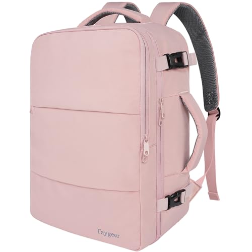 Taygeer Travel Backpack for Women, Carry On Backpack with Water Bottle Pocket & Shoe Pouch, TSA 15.6inch Laptop Mochila Flight Approved, Nurse Bag Casual Daypack for Weekender Business Hiking, Pink