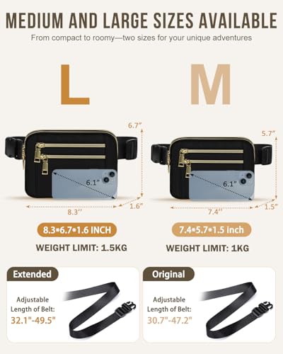 Capolo Fanny Packs for Women Fashion Waist Packs Bag with Adjustable Strap and 4 Zipper Pockets Waterproof Everywhere Crossbody Belt Bag for Workout Running Travelling(Black)