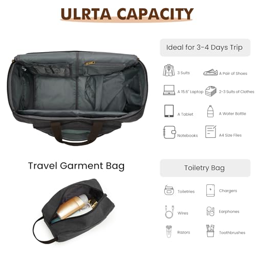 S-ZONE Carry On Garment Bag for Travel Convertible Garment Duffle Bag Suit Bags for Men Women Travel 2 in 1 Hanging Suitcase Business Travel Bag with Toiletry Bag, Black, 50l