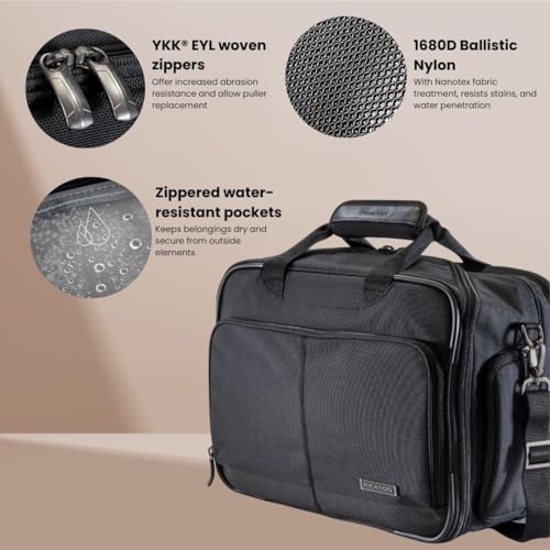 Ricardo Beverly Hills Flight Essentials Softside Deluxe Boarding Bag, Durable Ballistic Nylon Fabric, Water and Stain Resistant, Men and Women, Carry-On Luggage 16-Inches Wide (Black)
