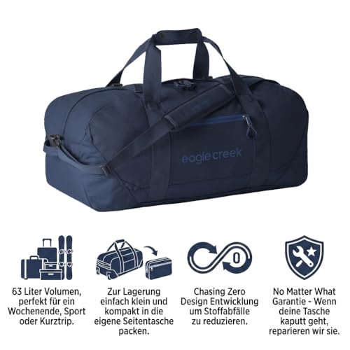 Eagle Creek No Matter What Duffel Bag - Eco Friendly Duffel for Sustainable Travel - Adjustable Shoulder Strap - Multiple Carry Options - Easy to Store - Atlantic Blue - 60L