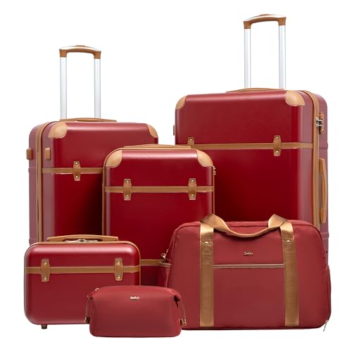 Coolife Luggage Set 6-Piece Suitcase Set Carry On Luggage PC Hardside Luggage TSA Lock Spinner Wheels Telescopic Handle