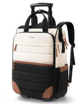Rolling Puffer Backpack for Women, Travel Backpack with Wheels, 16 Inch Wheeled Laptop Backpck, Dual-Opening Design Overnight College Underseat Carry on Luggage, Roller Business Work Bag, Beige Brown