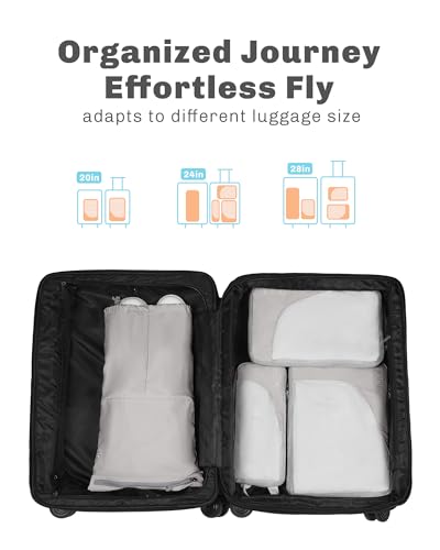 Hynes Eagle 42L Rolling Backpack Wheeled Backpack Flight Approved Travel Backpack Carry on Luggage Dark Grey with Compression Packing Cubes Set 4PCS Light Grey