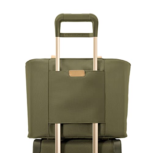 Briggs & Riley Traveler Tote Bag for Women & Men - Nylon Tote Bag for Weekend Travel & Work, Carry On Handbag, Smooth Zipper Closure, Leather Touchpoint - Baseline Collection, Olive
